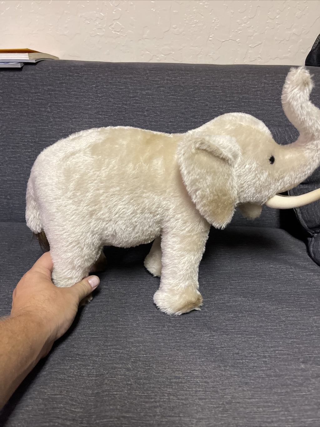 VTG STEIFF Original  White Elephant Germany w/Button Tag RARE Trunk Up9