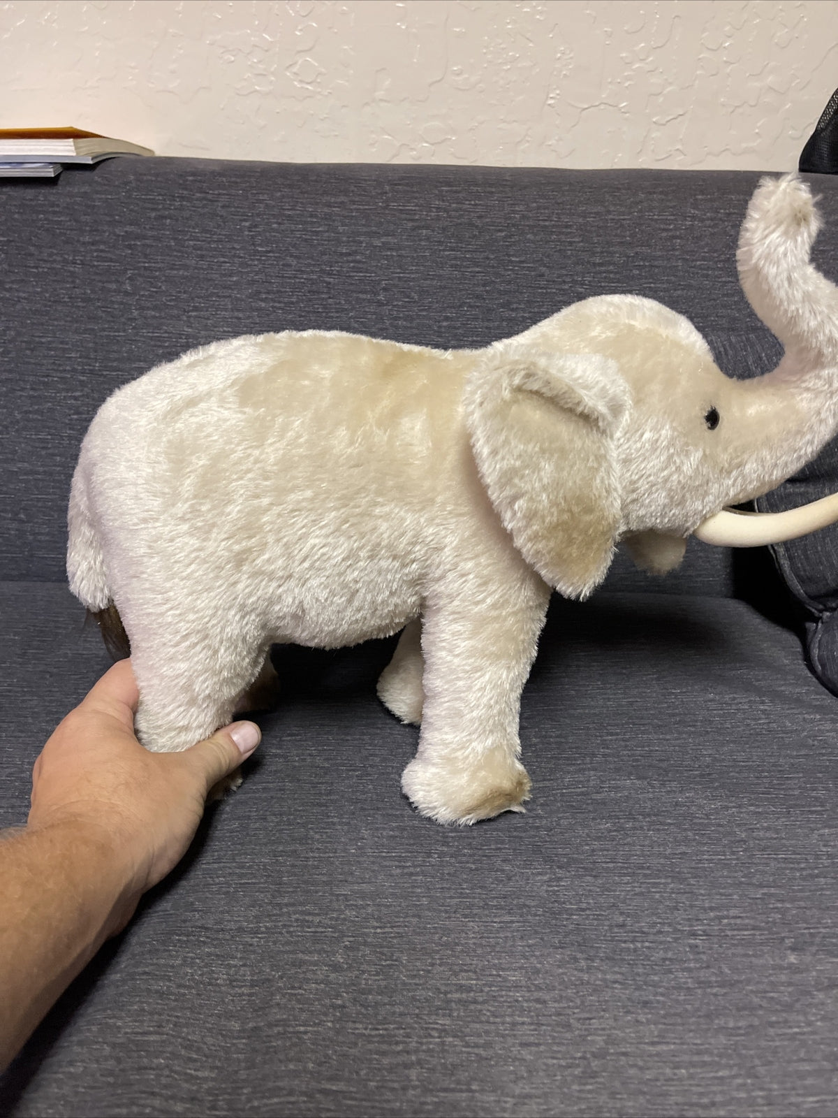 VTG STEIFF Original  White Elephant Germany w/Button Tag RARE Trunk Up9