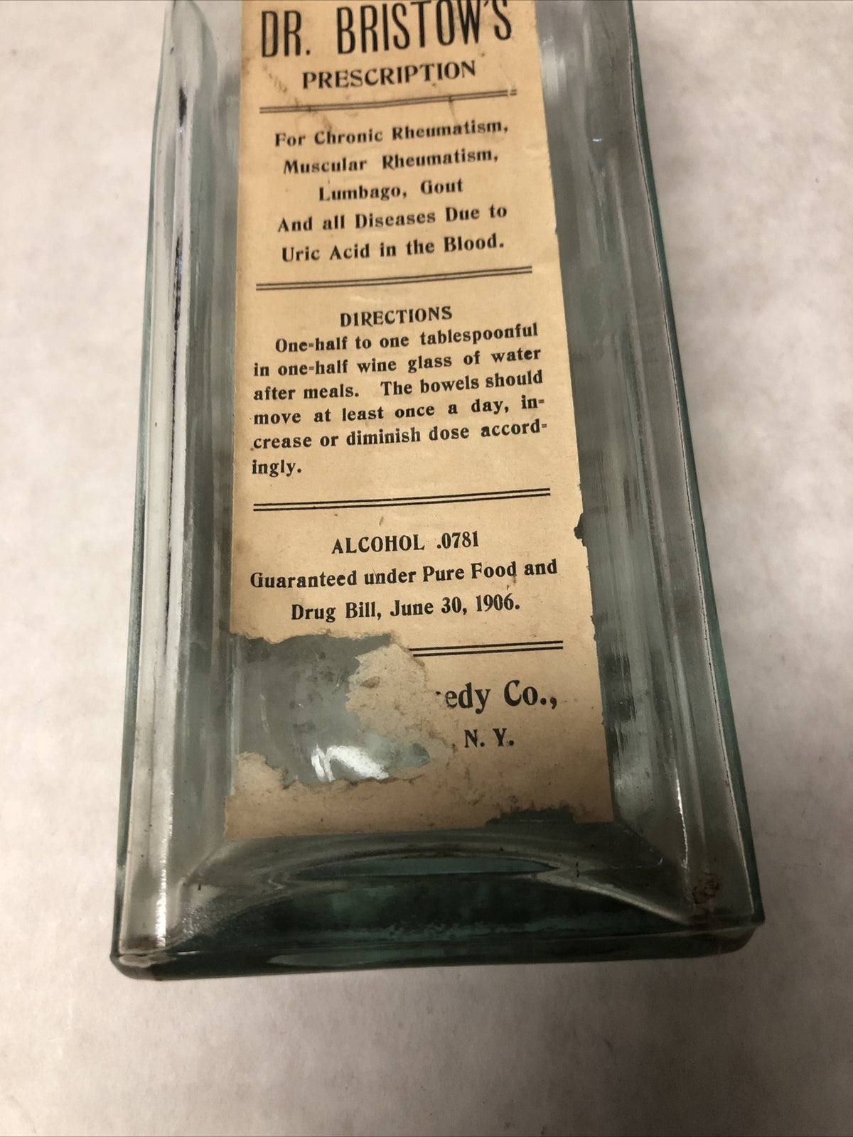 Rare Antique Medicine Bottle Dr. Bristow’s Prescription Glass Bottle W/ Cork Lid1