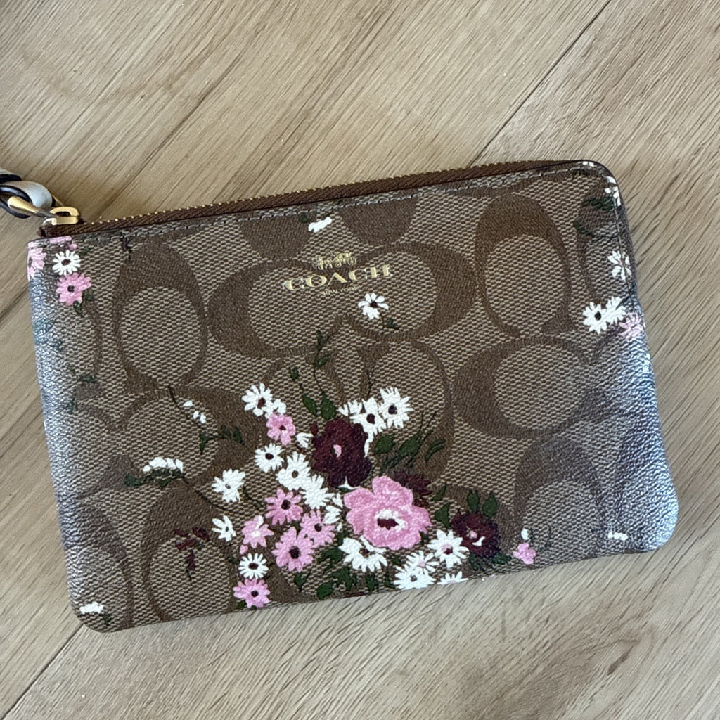 Coach Small Wristlet Signature C Floral Print Brown Pink IM/Brown Pink1