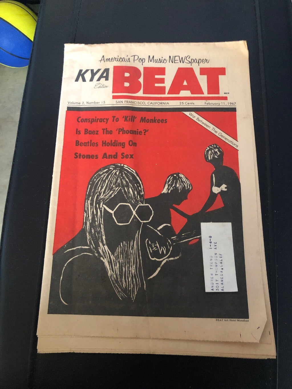 ULTRA RARE 1967 BEATLES Joan Baez KYA Radio Station NEWSPAPER San Francisco0