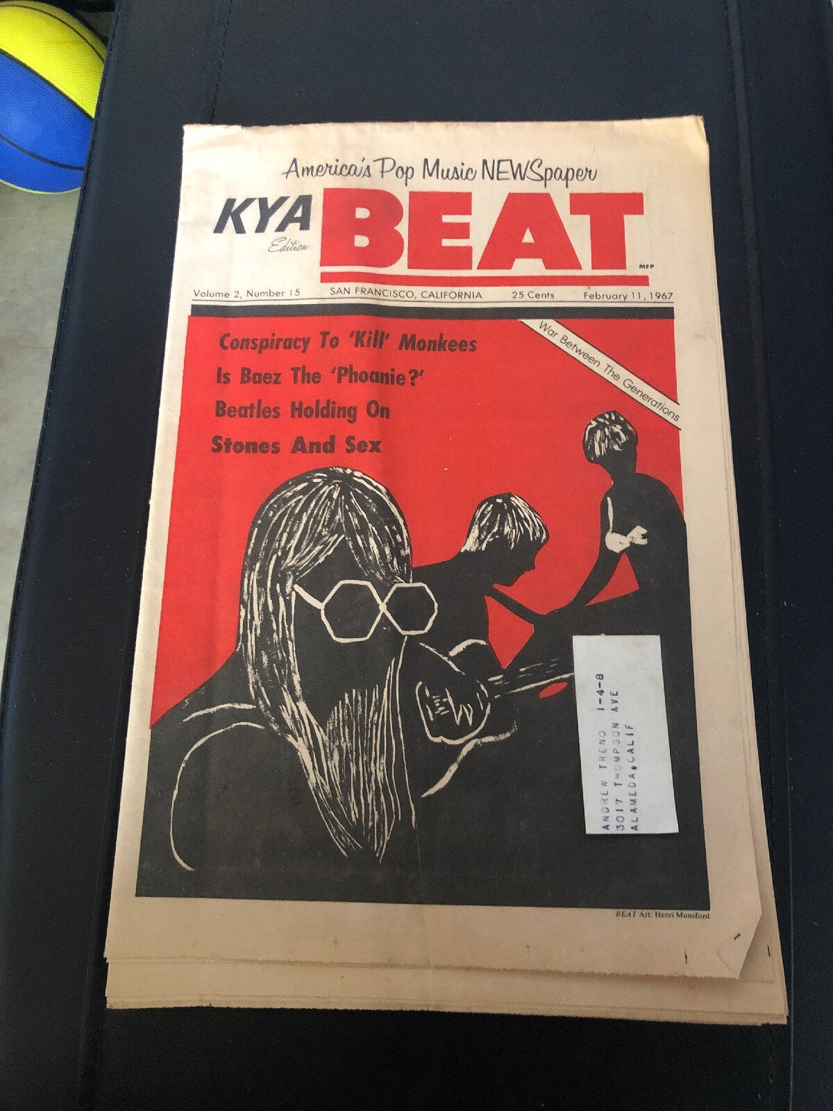 ULTRA RARE 1967 BEATLES Joan Baez KYA Radio Station NEWSPAPER San Francisco0