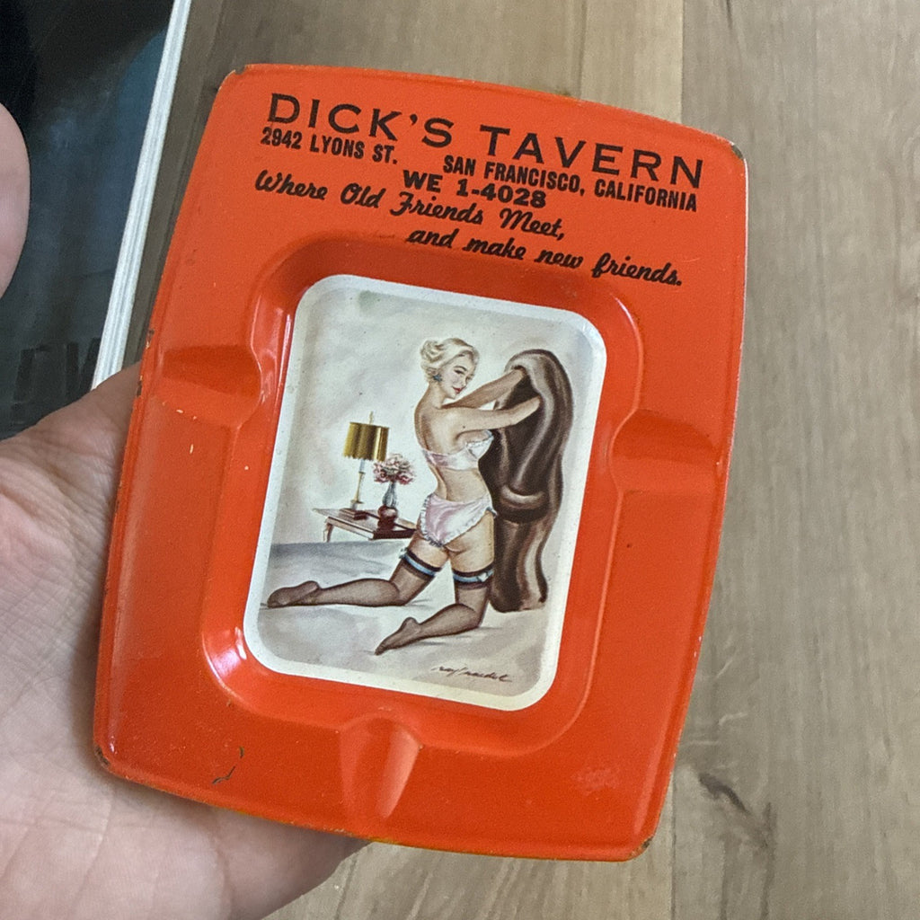 Vintage Dicks Tavern San Francisco Tin Pinup Girl Advertising Ashtray Lot7