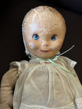 Vintage Cloth Toddler Doll Oil Painted Face Big Eyes , Cute!0