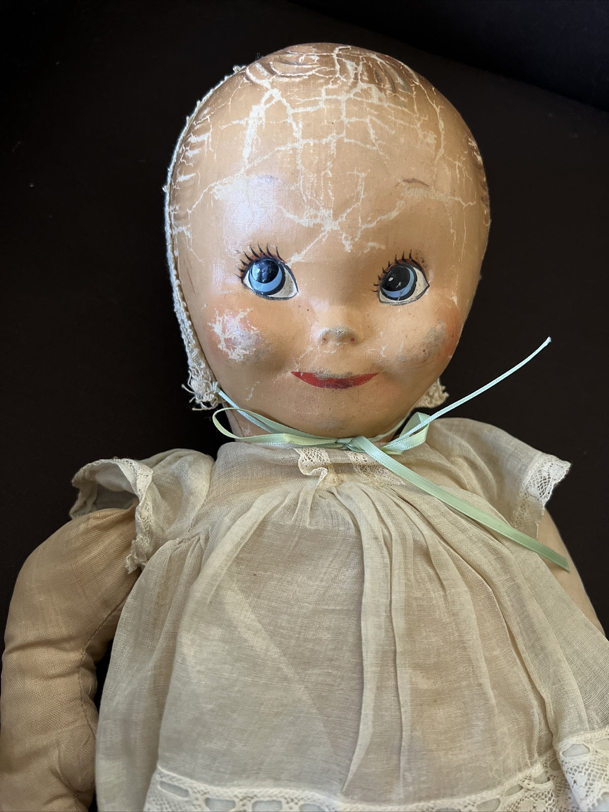 Vintage Cloth Toddler Doll Oil Painted Face Big Eyes , Cute!0