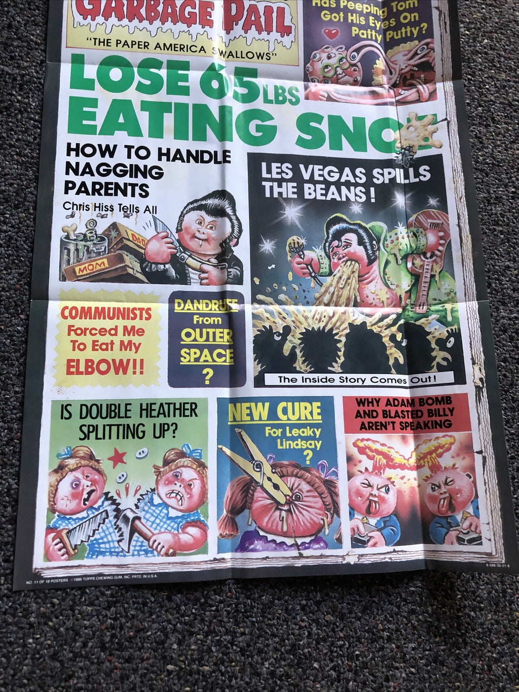 1986 Topps NATIONAL GARBAGE PAIL KIDS- POSTER 17”x12” No. 11 Of 182