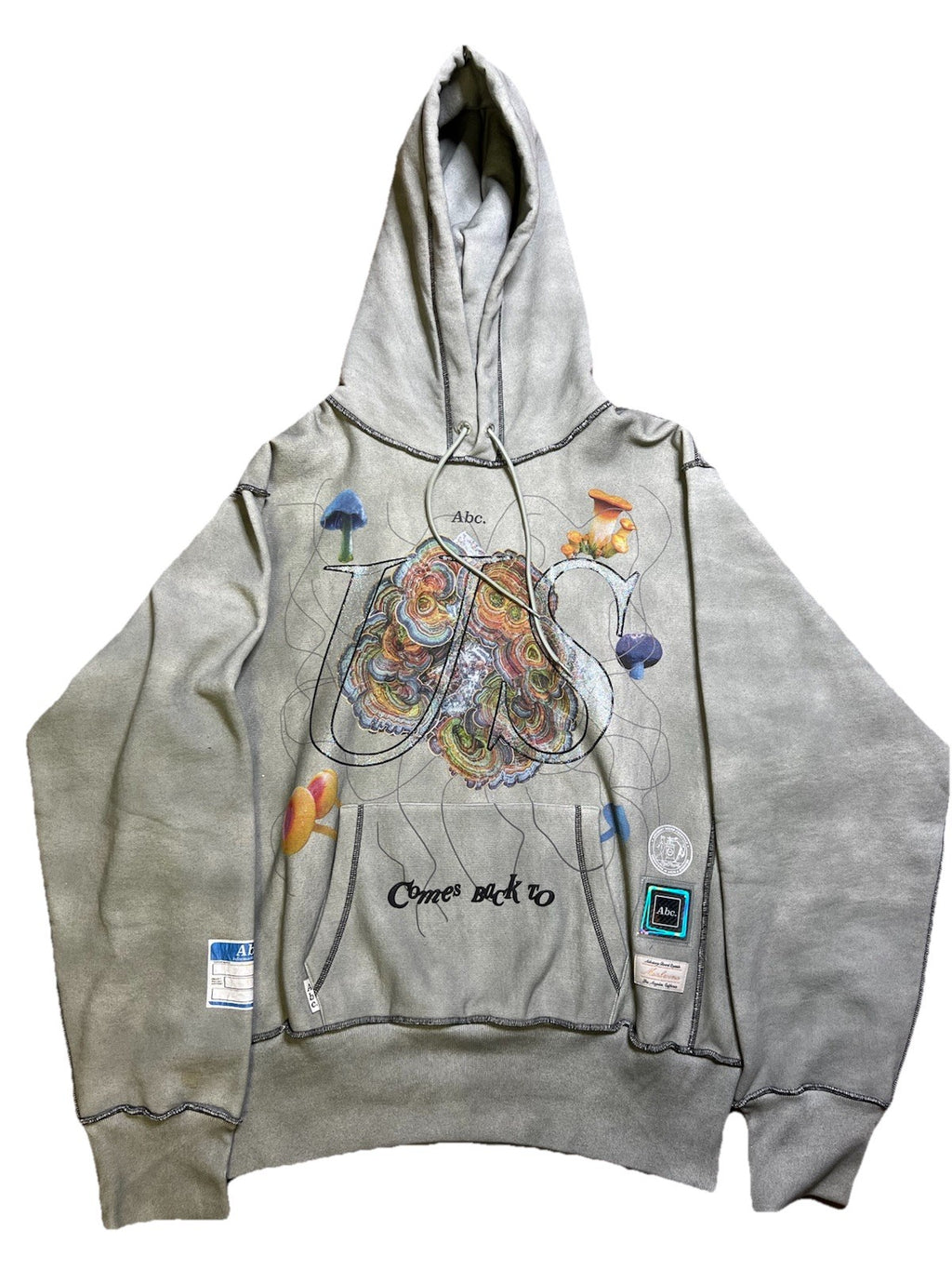 RARE ABC Advisory Board Crystals Hoodie XXL Grey Mushroom Graphic Comes Back To0