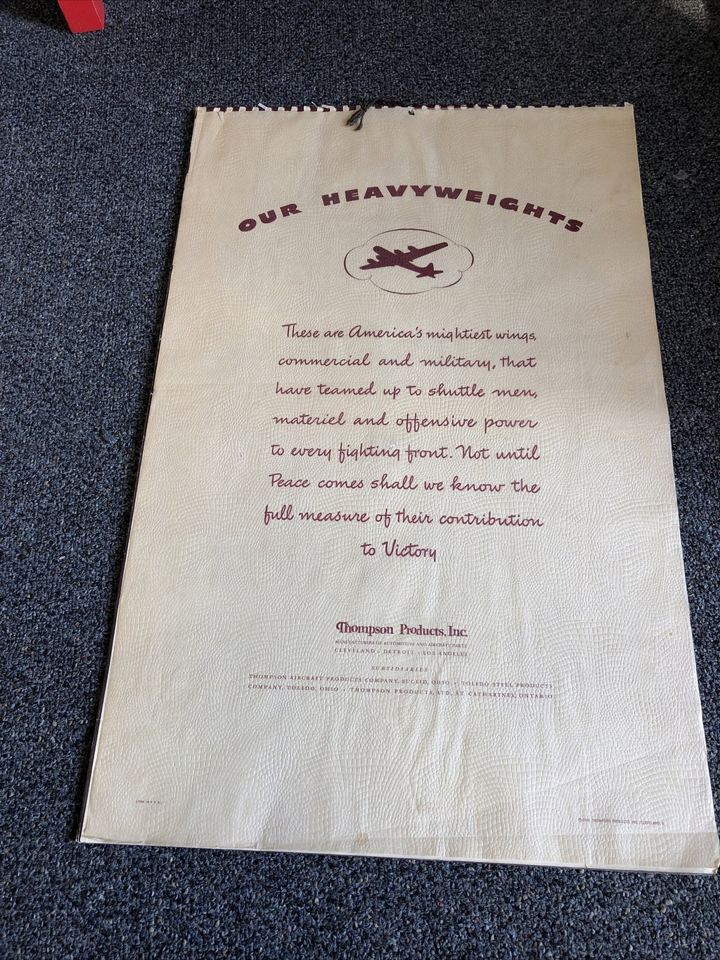 Rare 1945 Thompson Products Military Aviation Large Calendar WWII 26”X17”0