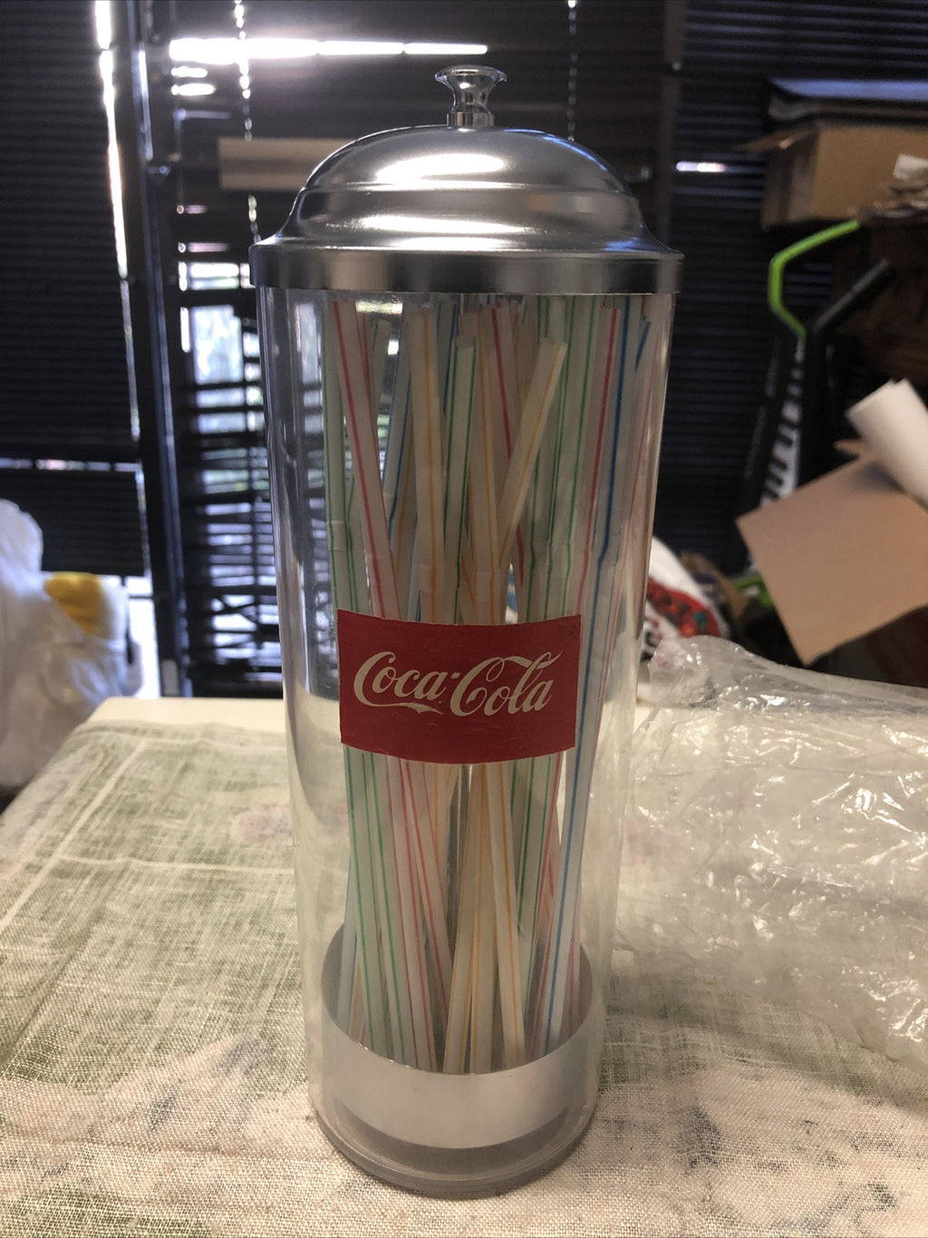 Vintage Coca Cola Glass Straw Holder Coca Cola Company 1992 With Straws0