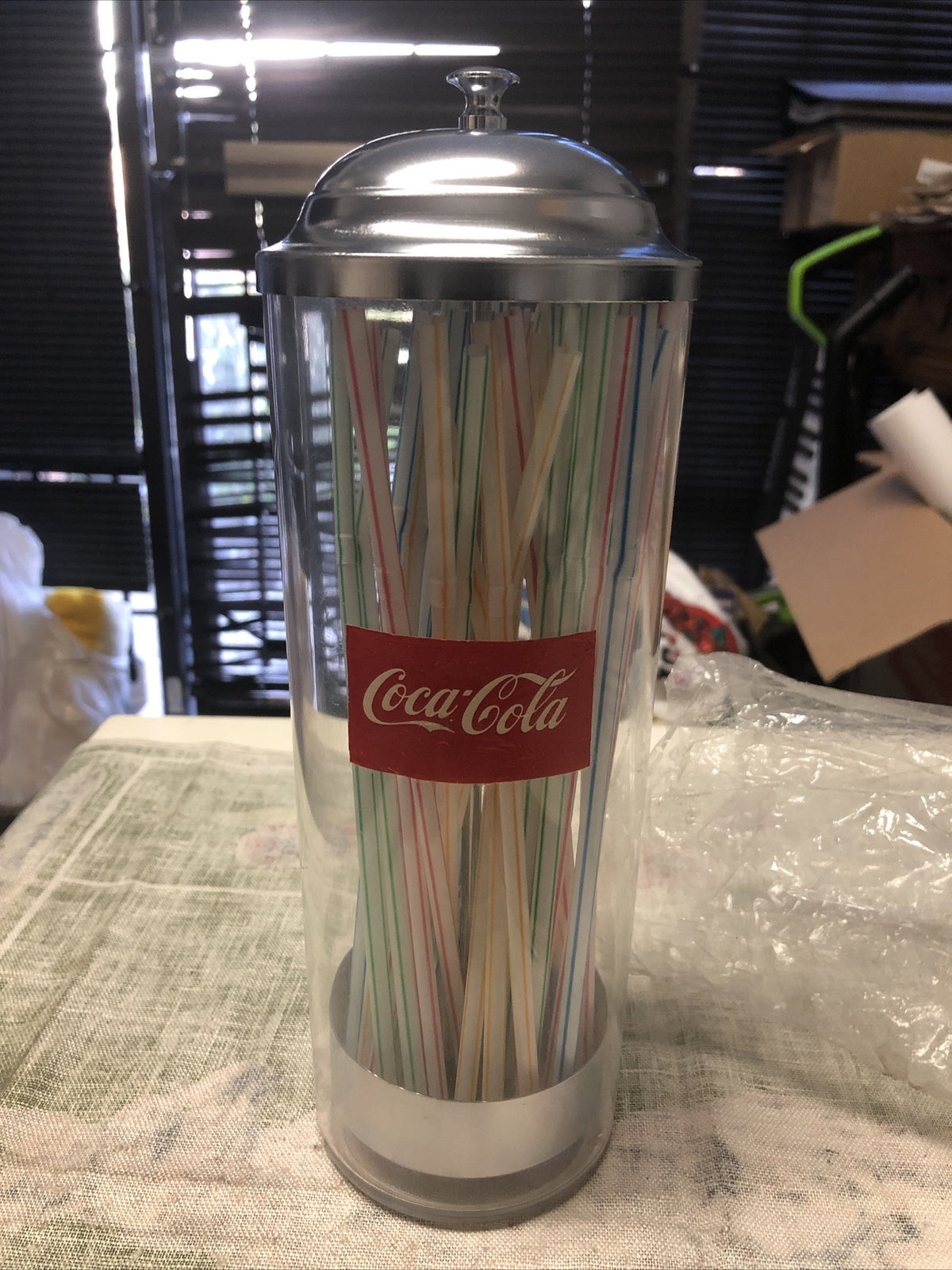 Vintage Coca Cola Glass Straw Holder Coca Cola Company 1992 With Straws0