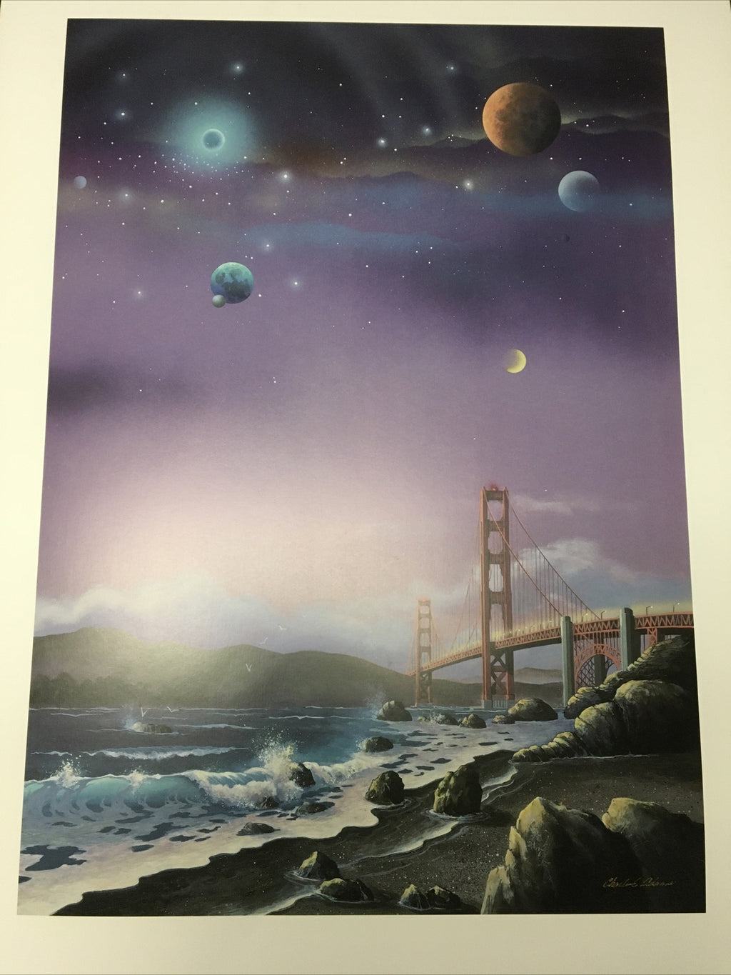 CHARLES E ADAMS SAN FRANCISCO GOLDEN GATE BRIDGE SIGNED PRINT 19892