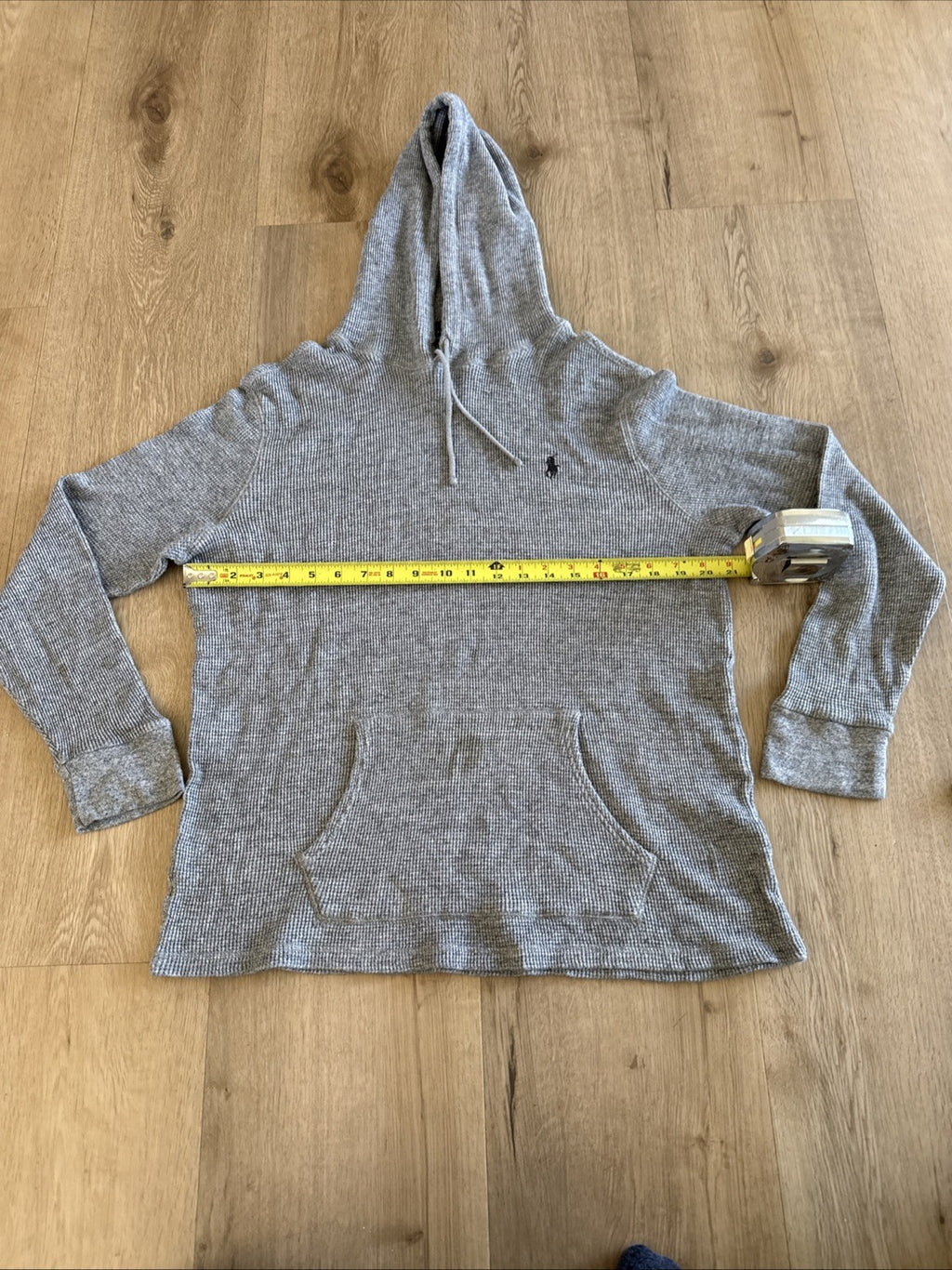 Polo Ralph Lauren Waffle Knit Hoodie Mens Grey Thermal Pullover sz XL5