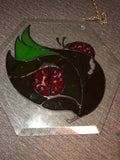 Contemporary Fused Art Glass  Hanging Plaque  Ladybugs 8” All Around0