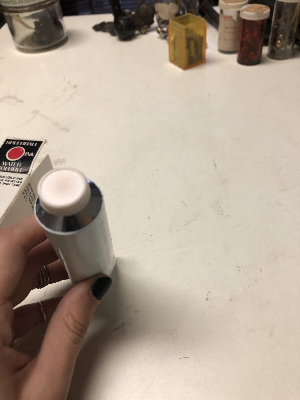 Vintage Made in USA NEW Speedball Block Printing INK Oil Base WHITE  Metal Tube2