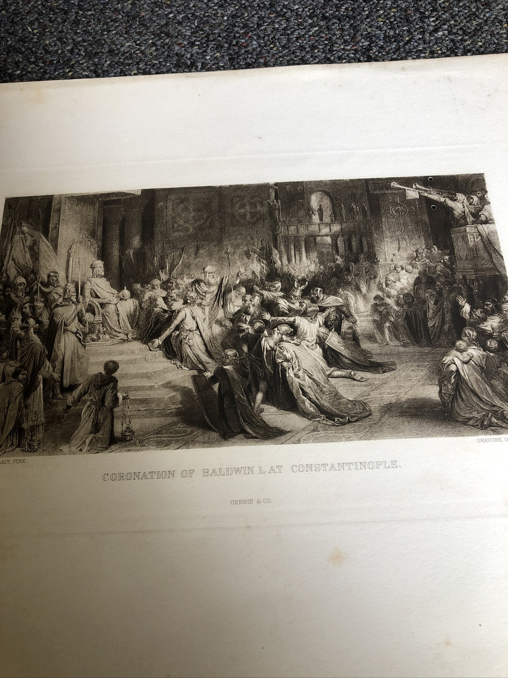 ETCHING - CORONATION OF BALDWIN I. Louis Gallait, Pinx.2