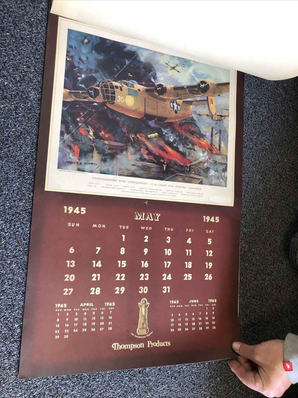 Rare 1945 Thompson Products Military Aviation Large Calendar WWII 26”X17”9