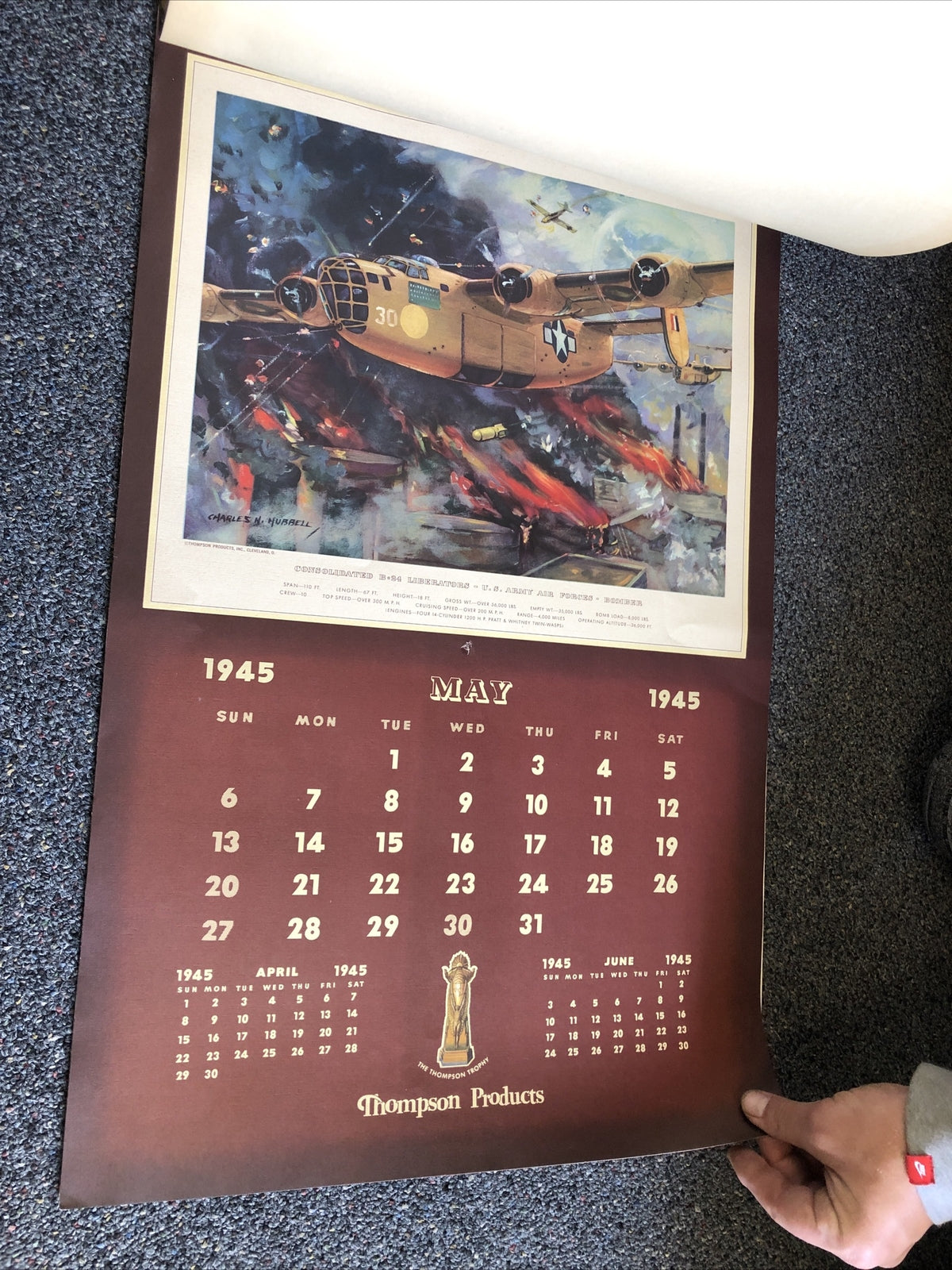 Rare 1945 Thompson Products Military Aviation Large Calendar WWII 26”X17”9