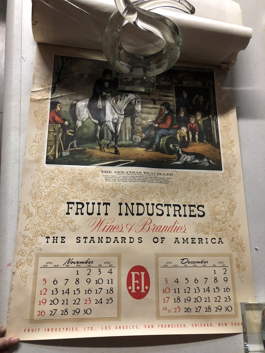 1950 Vintage Antique Calendar Advertising Fruit Industries Wine and Brandies7