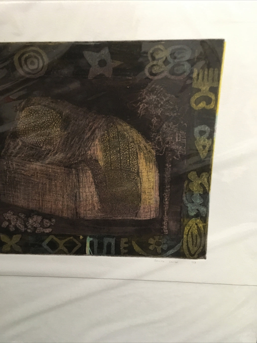 Bonita Louise Art Original Plate Printing Yellow Green Purple 1993 22.5”x15”6