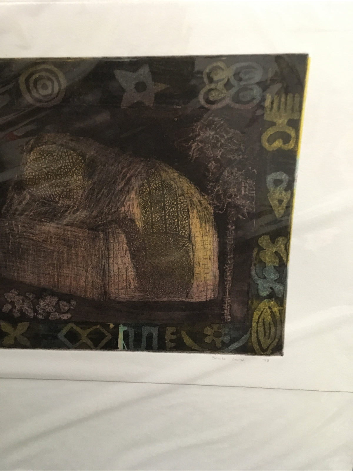 Bonita Louise Art Original Plate Printing Yellow Green Purple 1993 22.5”x15”6