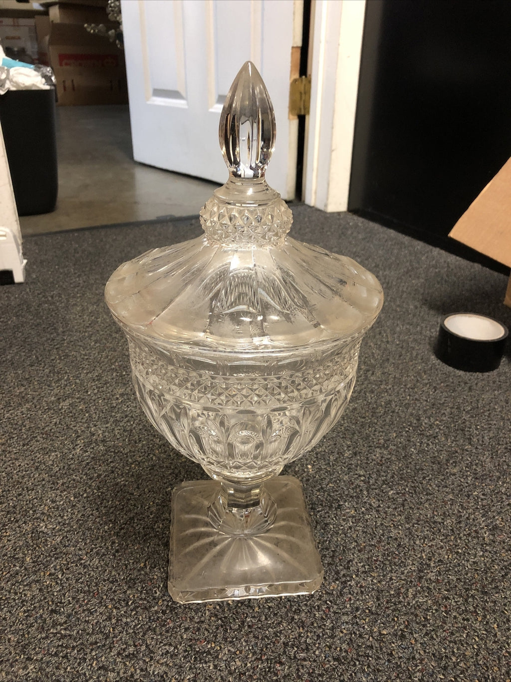 Vintage Crystal Lidded Candy Jar Vase Bowl 15.5” Tall0