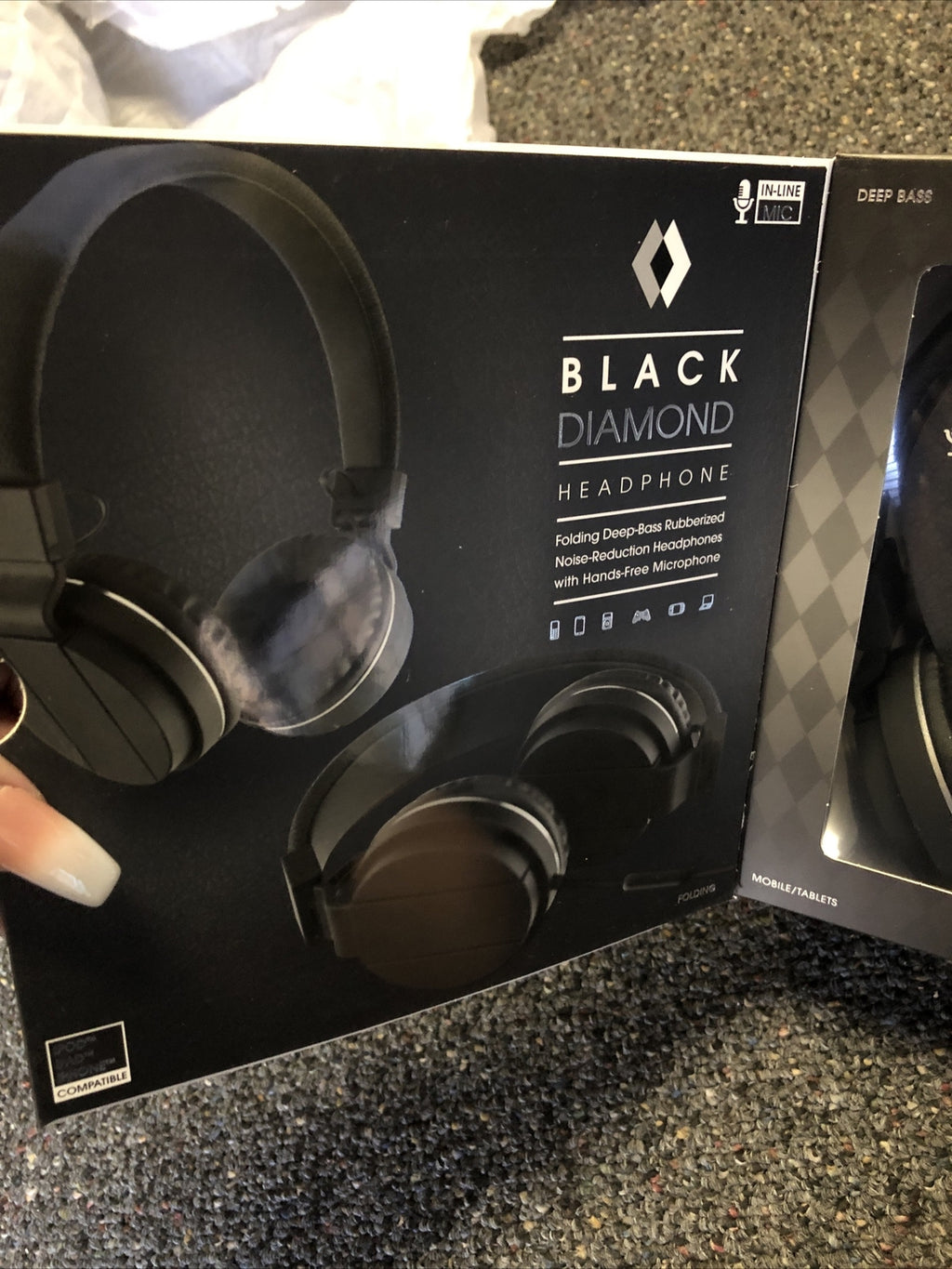 Black Diamond Corded Headphone In-line Mic Folding Stereo Sound Adjustable New2