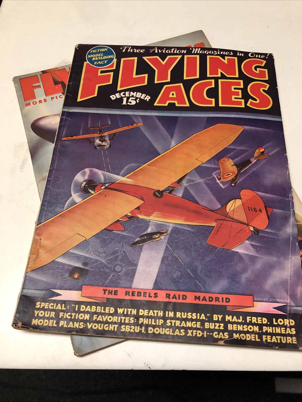 Lot 2 Flying Aces Magazine, August 1938 Vintage Aeronautics WW2 19430