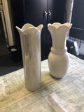 Lot Of 2 White Glass Vases 7” Tall Made In Taiwan0