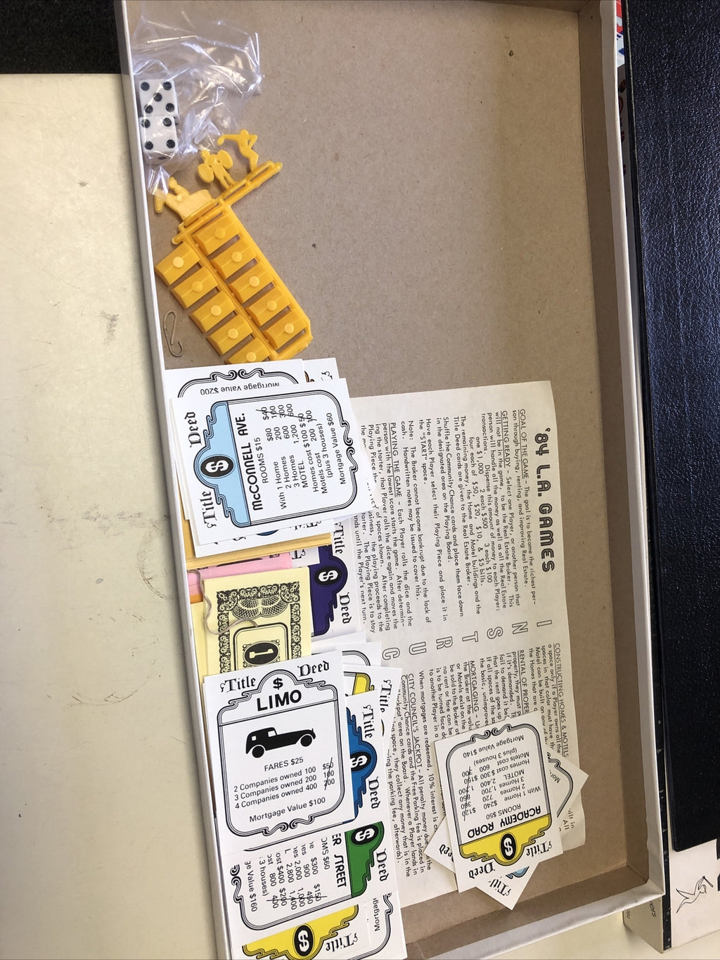 1984 '84 LA Games Monopoly game set, original box & pieces, instructions, cards2