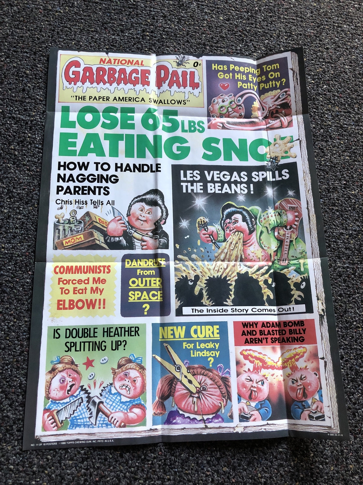 1986 Topps NATIONAL GARBAGE PAIL KIDS- POSTER 17”x12” No. 11 Of 180