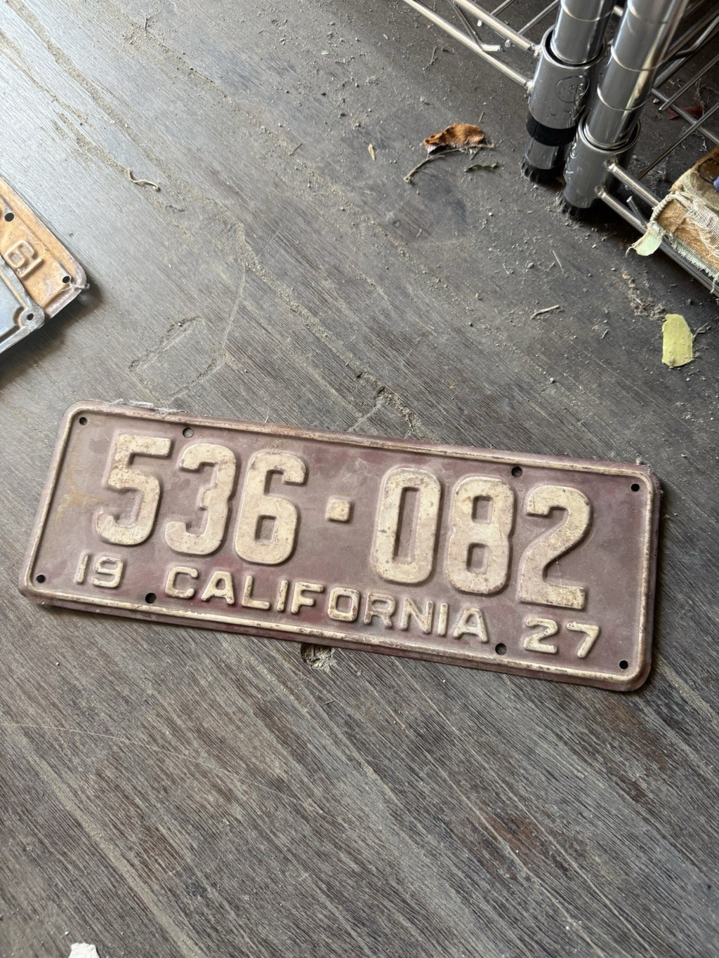 Vintage 1927 California License Plate - Original Maroon & White - YOM Clear1