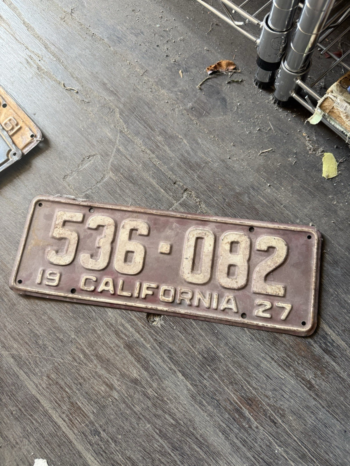 Vintage 1927 California License Plate - Original Maroon & White - YOM Clear1