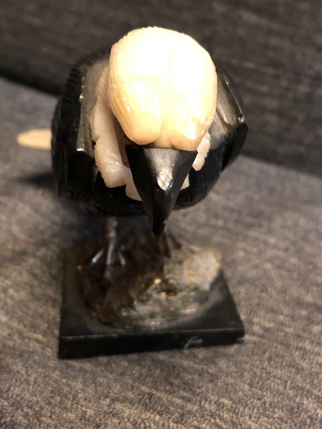 Black Onyx Snow Quartz Eagle Carved Bird Pyrite Crystal 3 1/2” Height, 4”W1