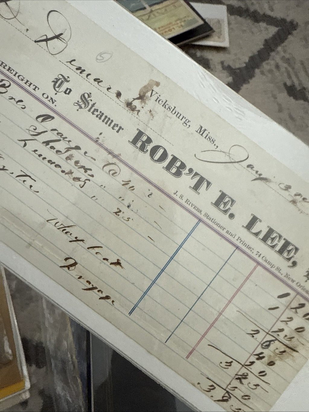 ANTIQUE HISTORIC Robert E. Lee Steamboat Receipt R. E. Lee. 18782