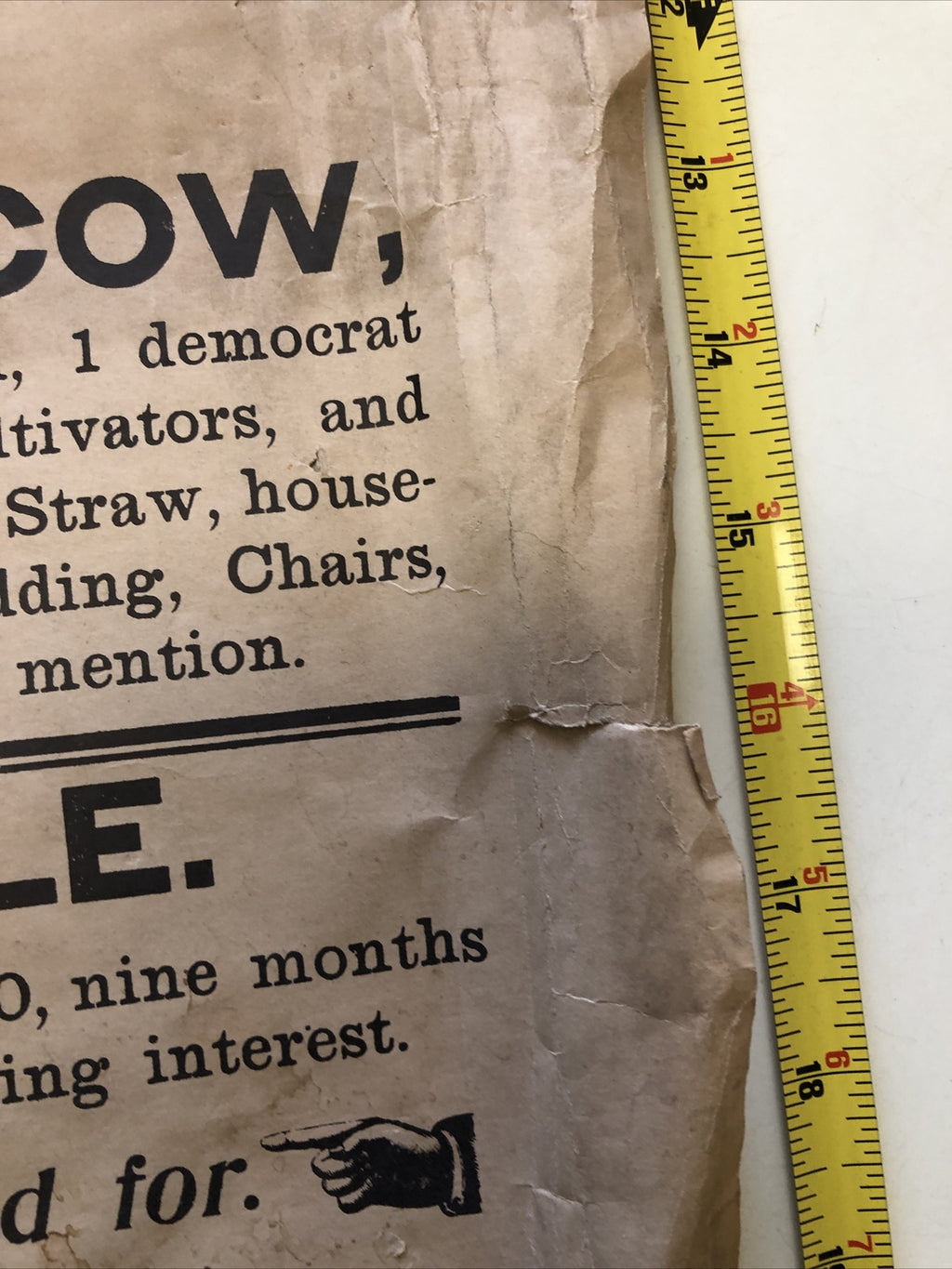 Vintage 1800s Rare Auction Notice poster signs-1 Horse 1 Cow Wagon James Martin5