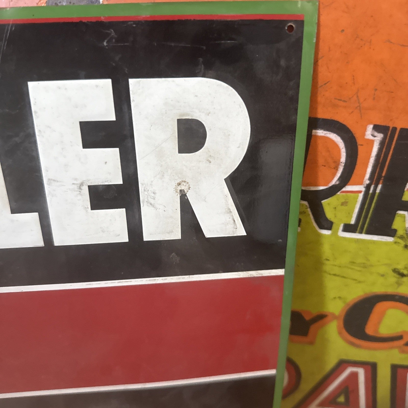LARGE ORIGINAL LAYNE & BOWLER PUMP PAINTED METAL Not Porcelain SIGN 30X18” LA4