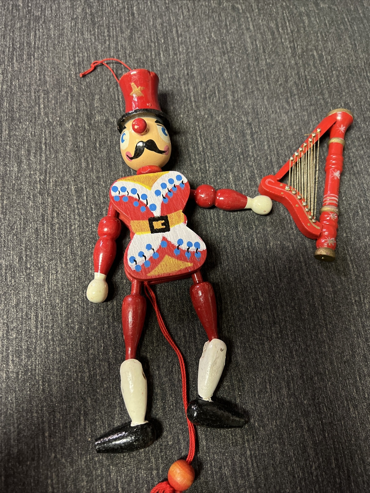 Nutcracker Style Pull String Dancing Wood Ornament Vintage Christmas Decoration0