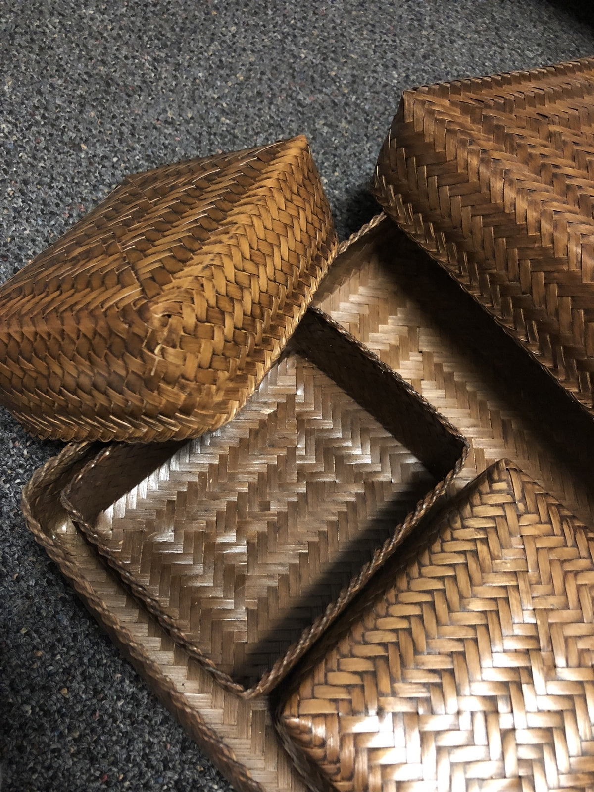 Vintage Weave Basket Wicker Set Of 4 W/Lids2