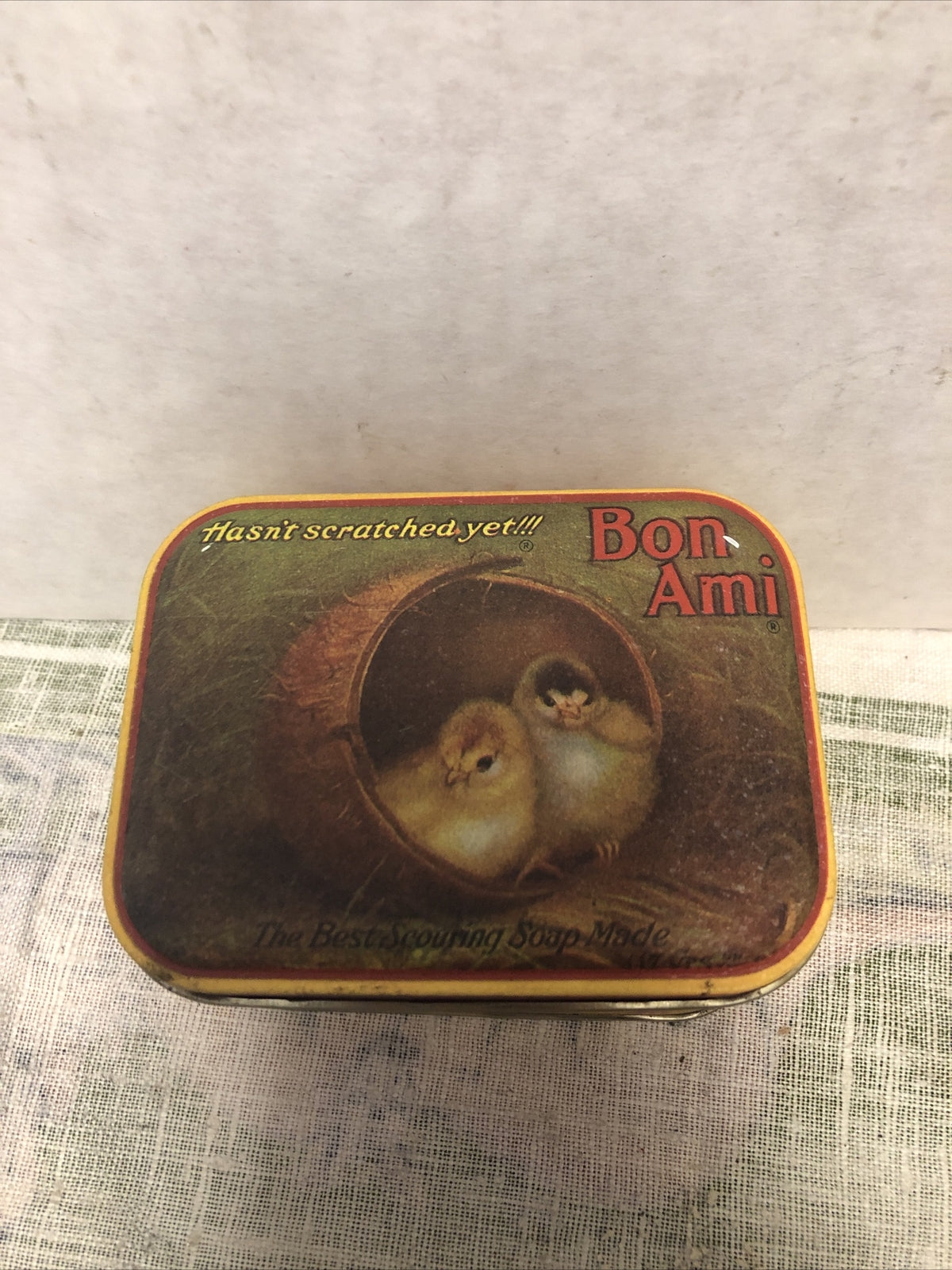 Vintage Bon Ami Tin Soap Can Yellow Chicks On Lid Advertising Bristol Ware1