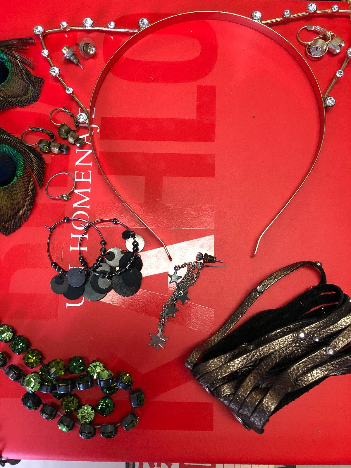 New Year Rock Star Jewelry Lot Earrings Necklaces Ring Cat Headband: Emerald3