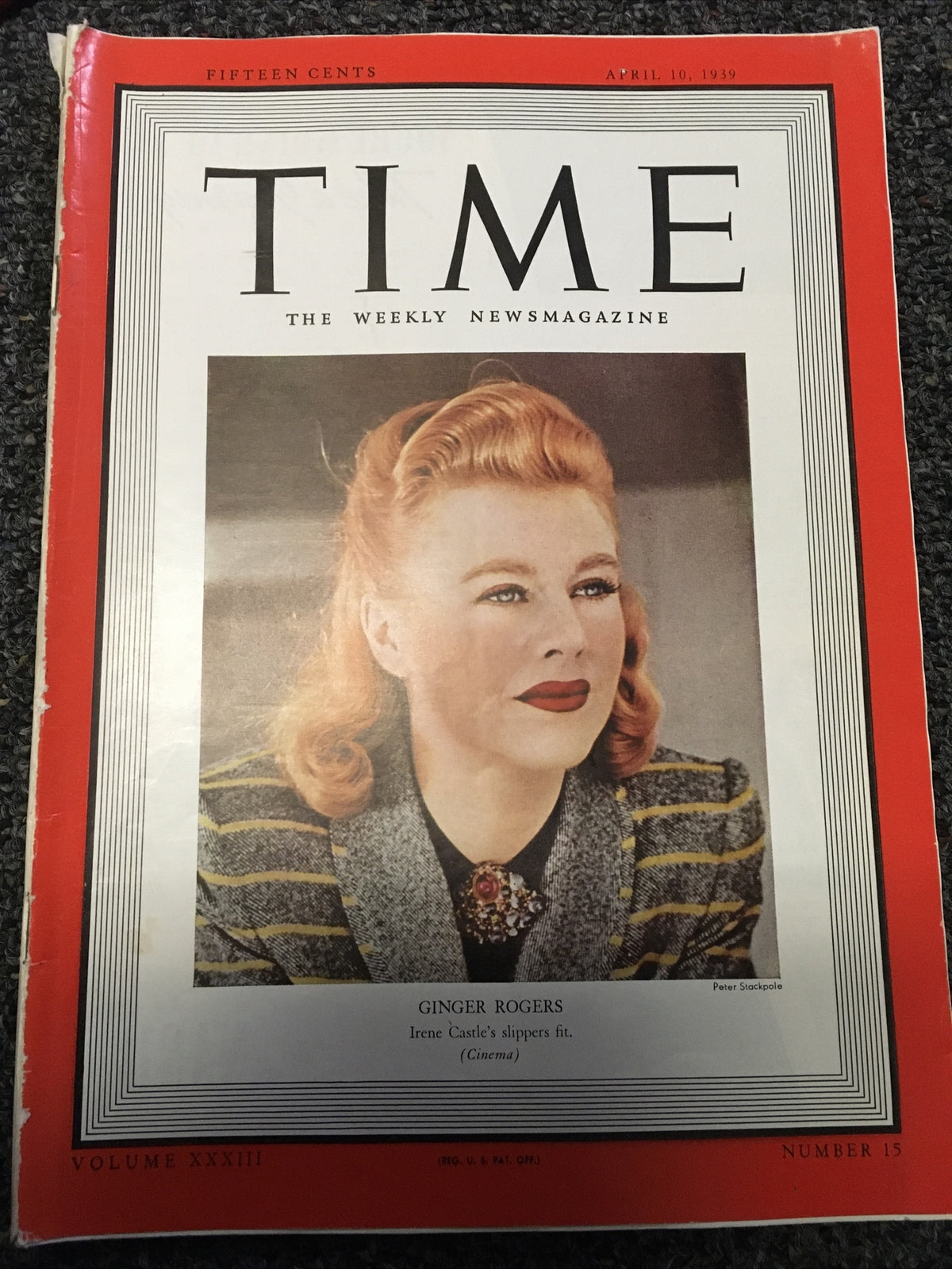 Vintage Time Magazine April 10 , 1939 Ginger Rogers WW1 Memorabilia1