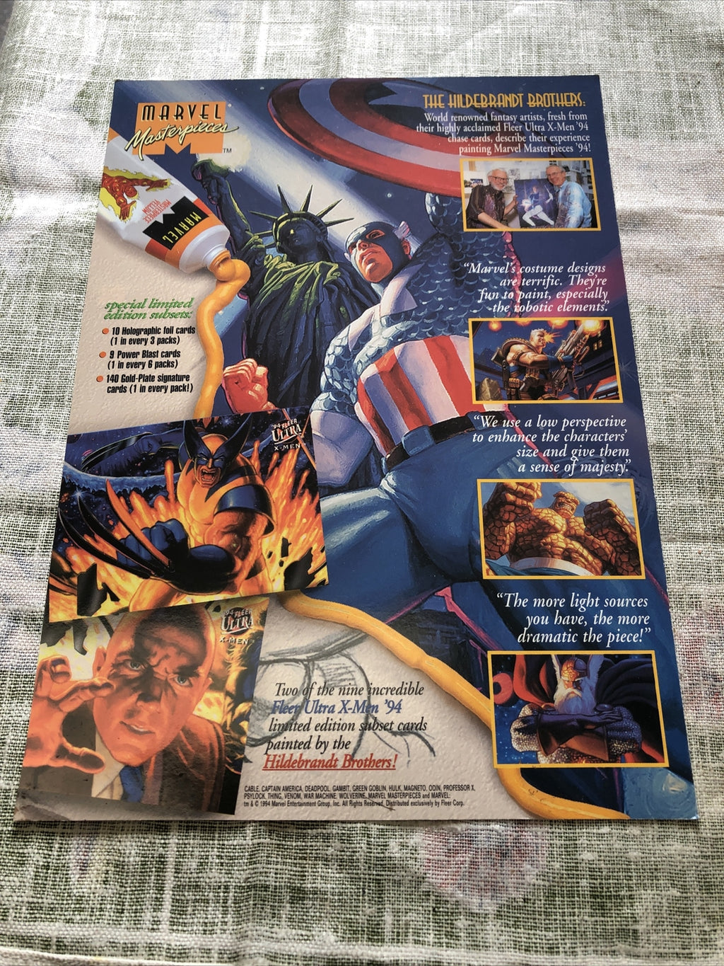 Vintage 1994 Marvel Masterpieces Uncut Sheet With 9 Cards6