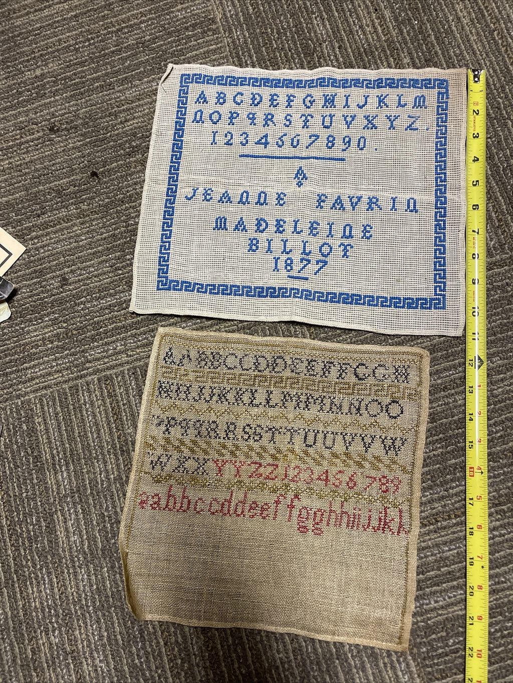 Antique Sampler Lot Of 2 1870s Alphabet Named1