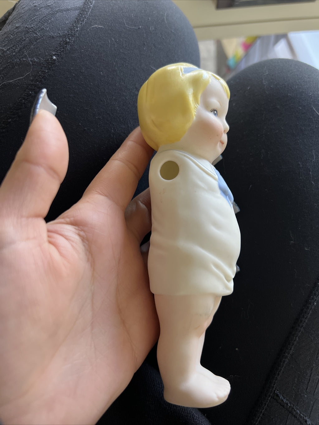 Vintage Antique All Bisque Toddler Doll Figure 6” Armless2