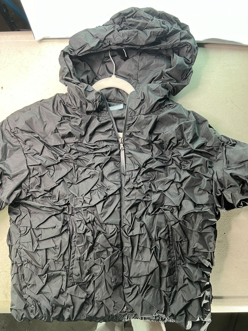 PRADA 2007 Ruffled Runched Pleated Nylon Hoodie Sz 38 S0
