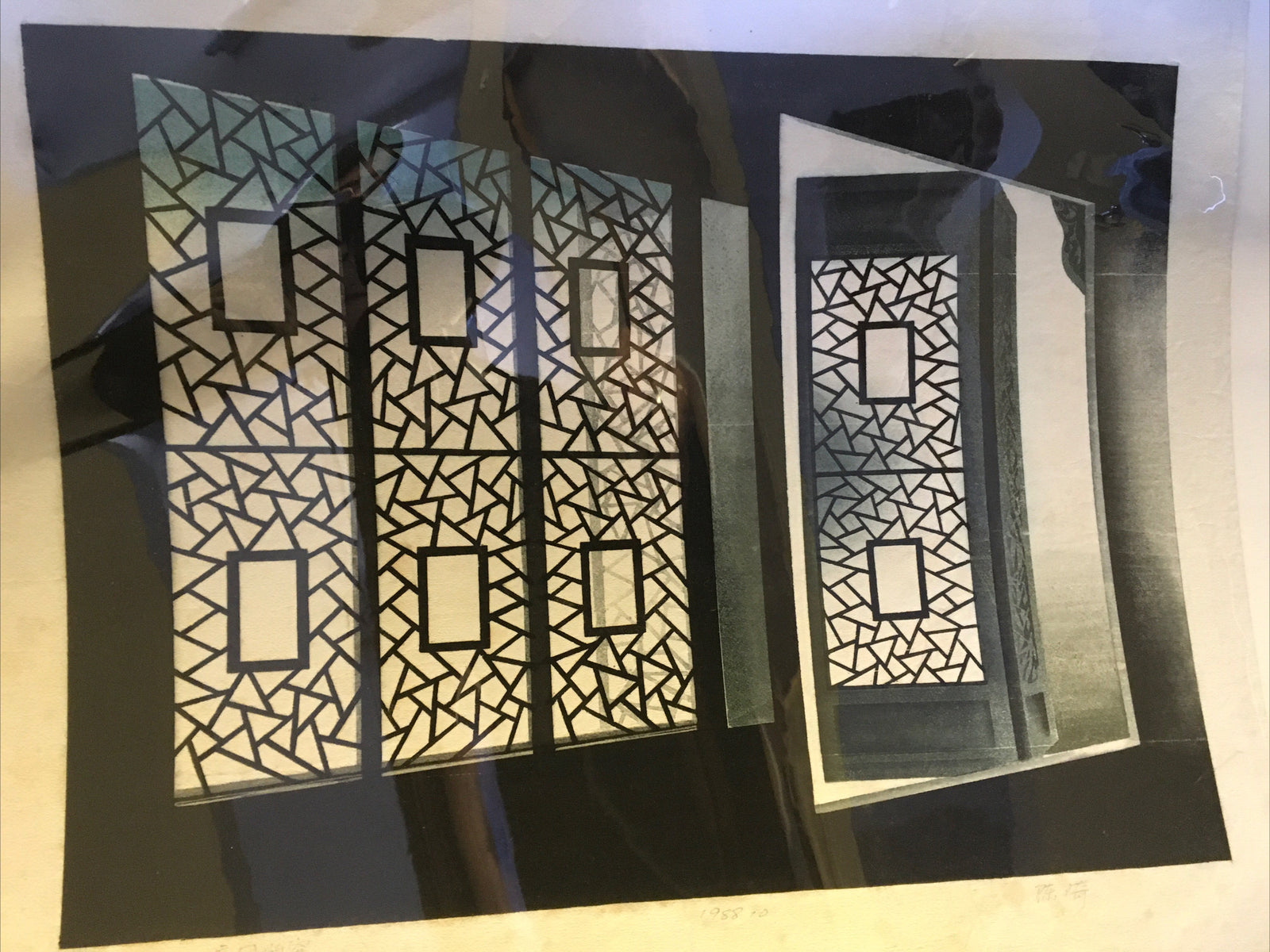 Antique Japanese Woodblock Big Print Signed Beautiful Colors Japanese  Doors3