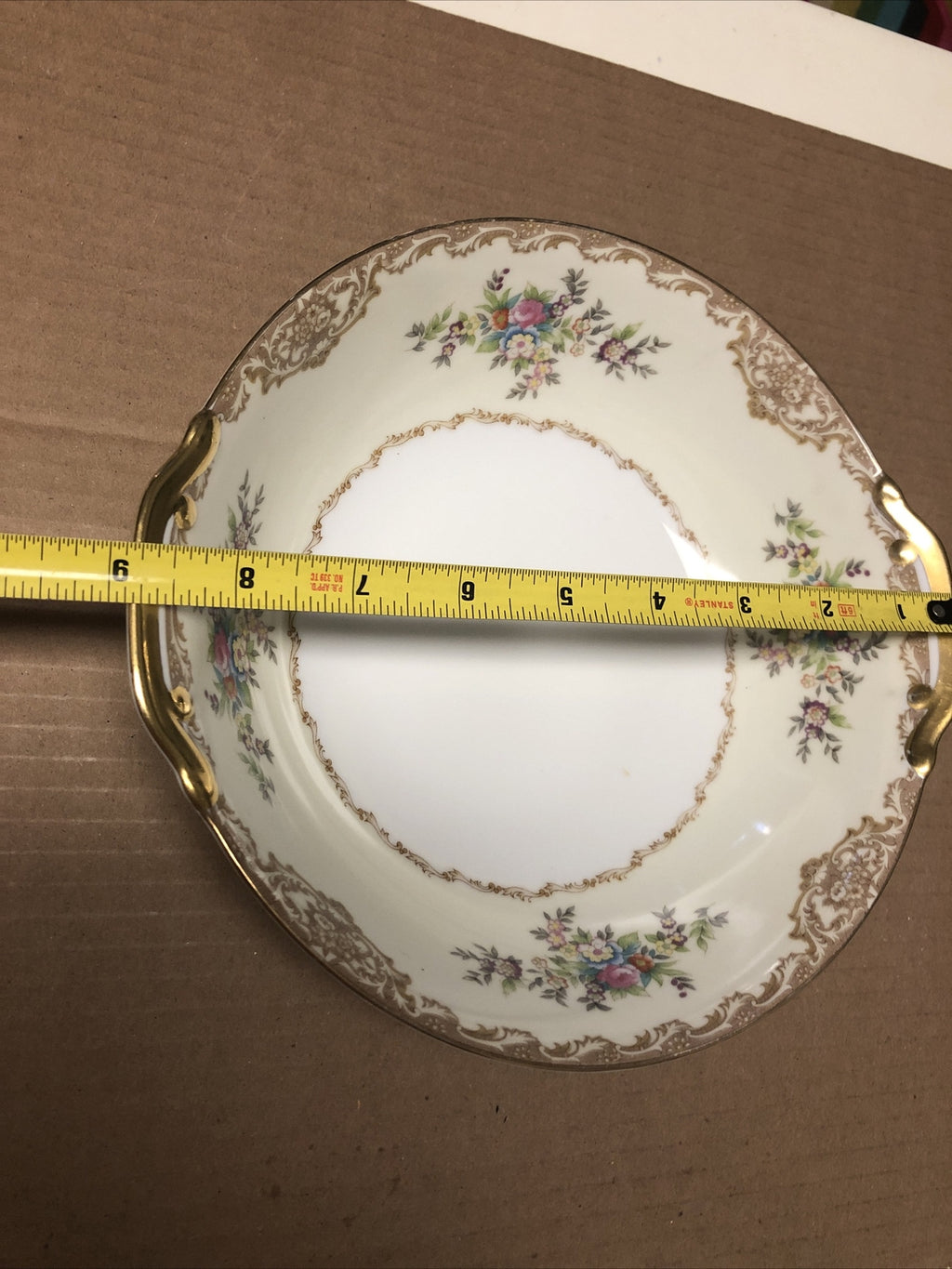 Vintage Meitro China Round Dish Bowl Japan Flower Design With Gold Trim 9”2