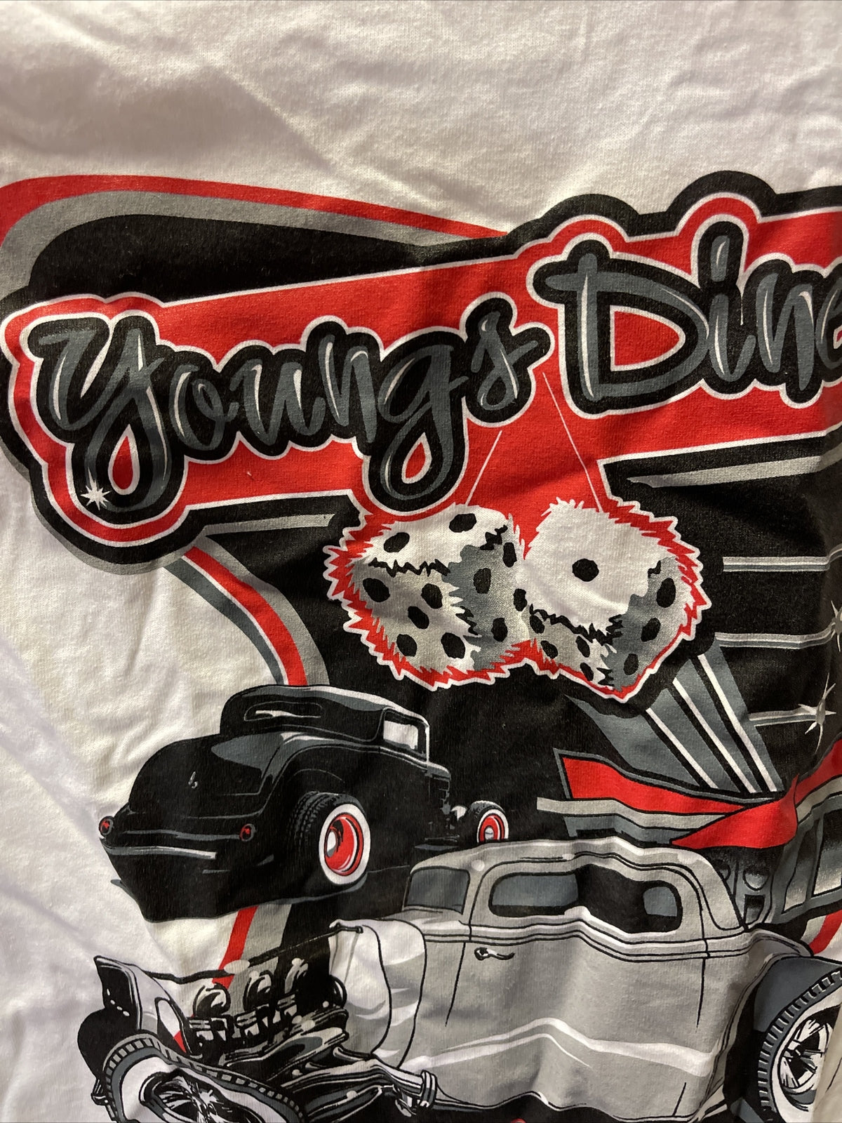 VINTAGE 90's Ford Chevy Hot Rod  T-SHIRT Young’s Diner SIZE L NOS2
