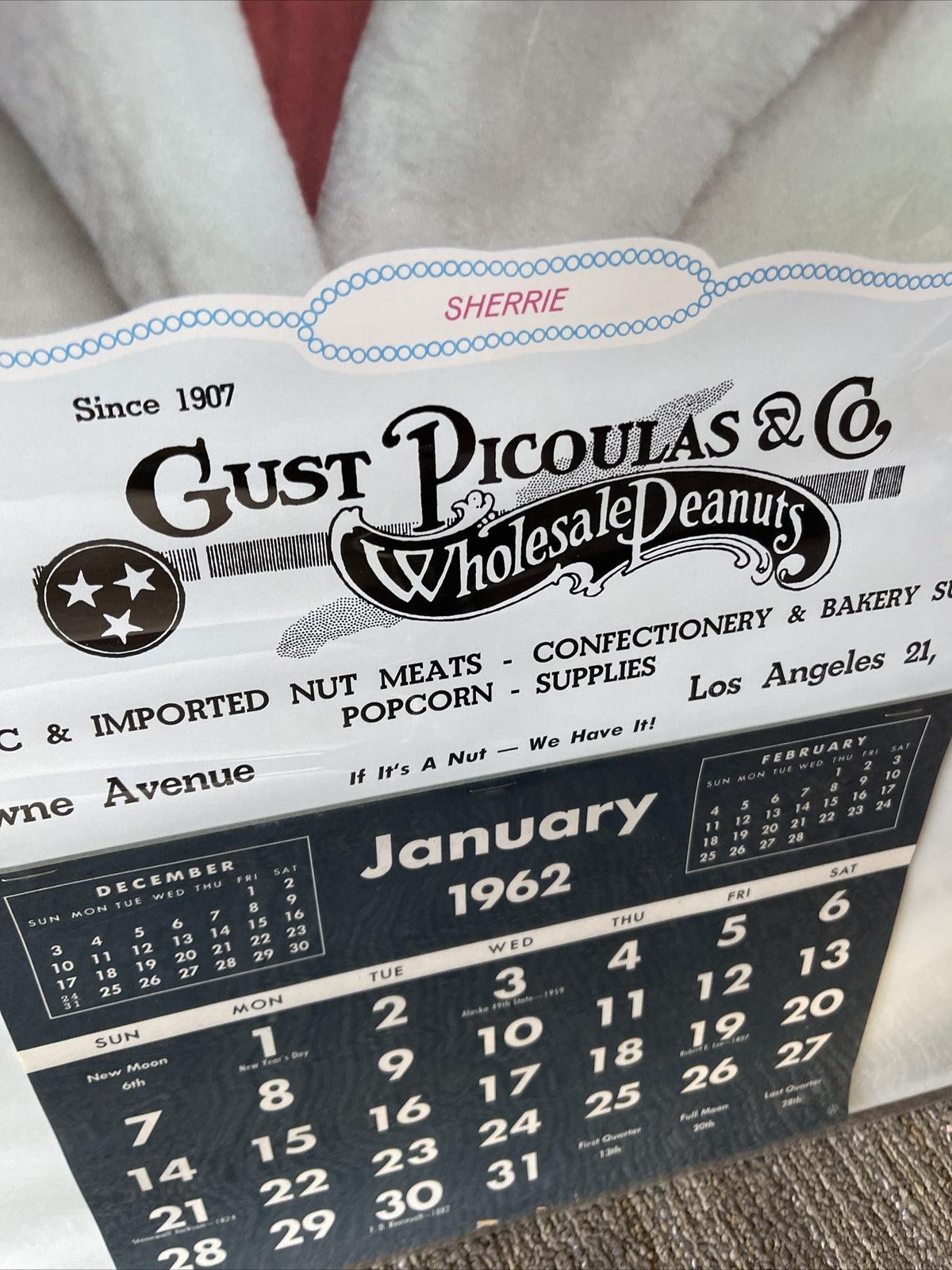 Rare VTG Gust Picoulas Wholesale Peanuts 1962 Calendar Los Angeles Pin Up2