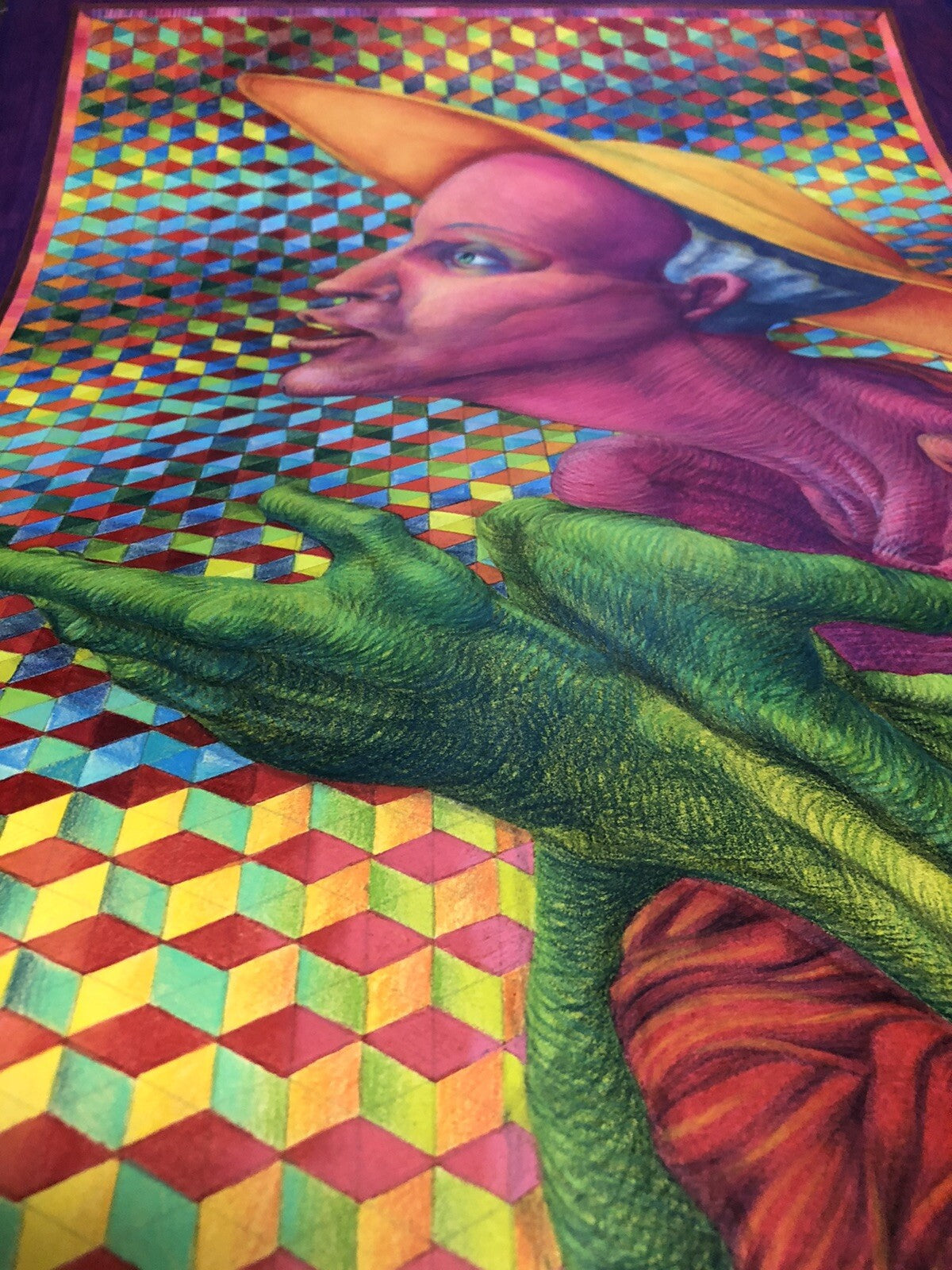 Vintage 1983 Original Art Vibrant Pastel By Tim Echols SIGNED Surrealism 30”x22”7